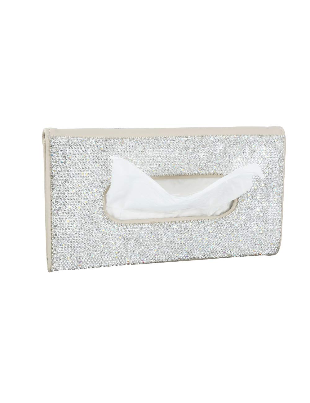 Sparkling Crystal Car Sun Visor Tissue Box Holder - PU Leather Napkin Organizer for Backseat, Beige Car Accessories for Women | Perfect for Road Trips & Daily Commute