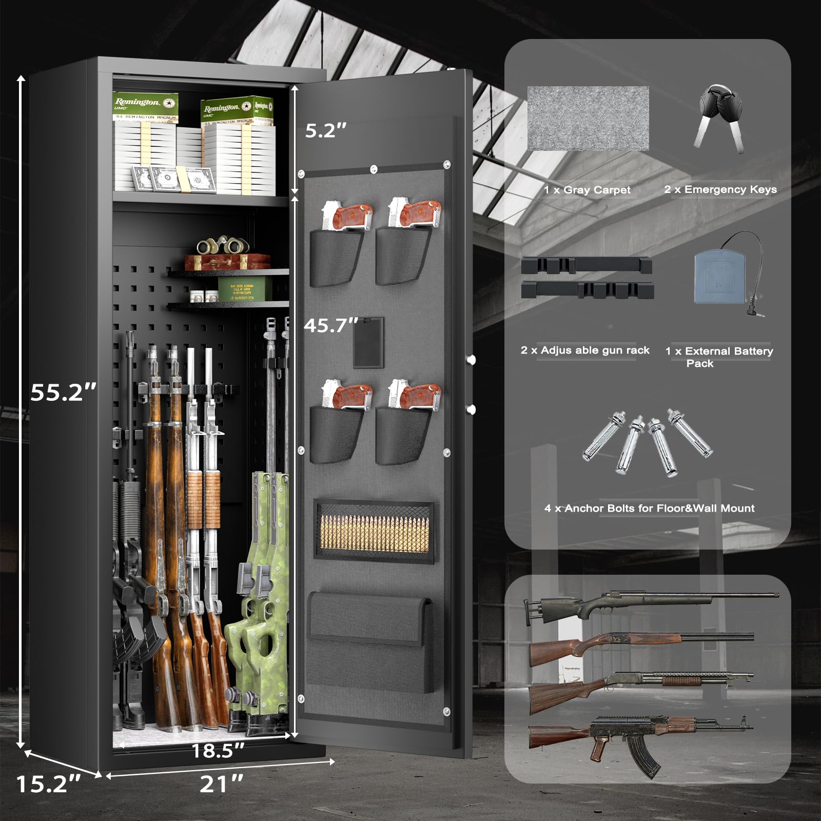 INTERGREAT 10-12 Biometric Rifle Gun Safe - Large Home Security Safe for Rifles, Pistols & Shotguns - Quick Access Keypad, LED Lights, 3 Adjustable Shelves & Pockets - Perfect for Bedroom, Closet or Garage Gun Storage