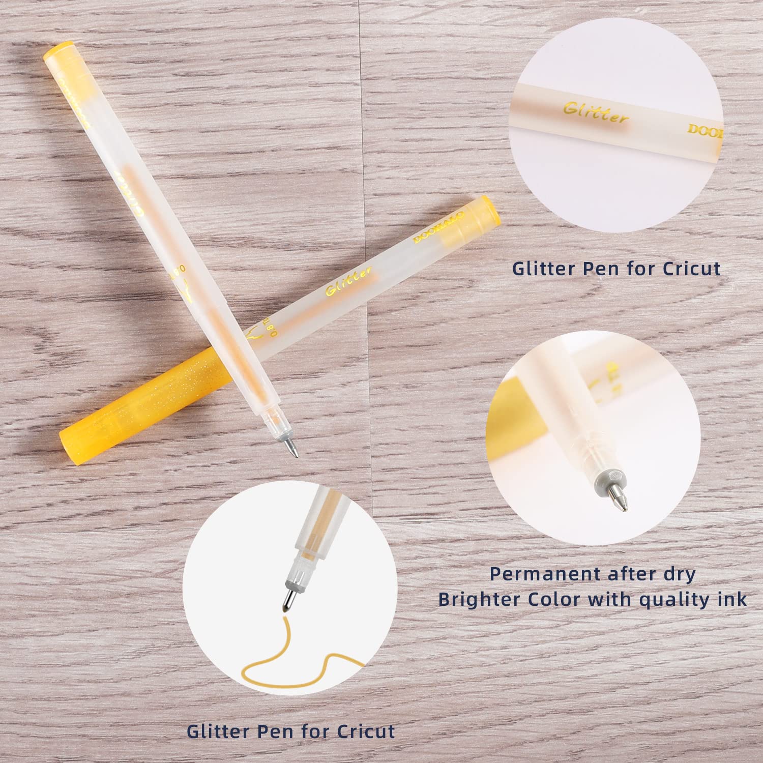 DOOHALO Gold Metallic Gel Glitter Pens - 8-Pack Variety Point Tips (0.8mm-2.5mm) for Cricut Maker 3, Maker, Explore 3, Air 2 & Air - Perfect for Drawing, Writing, Scrapbooking, Card Making & DIY Crafts