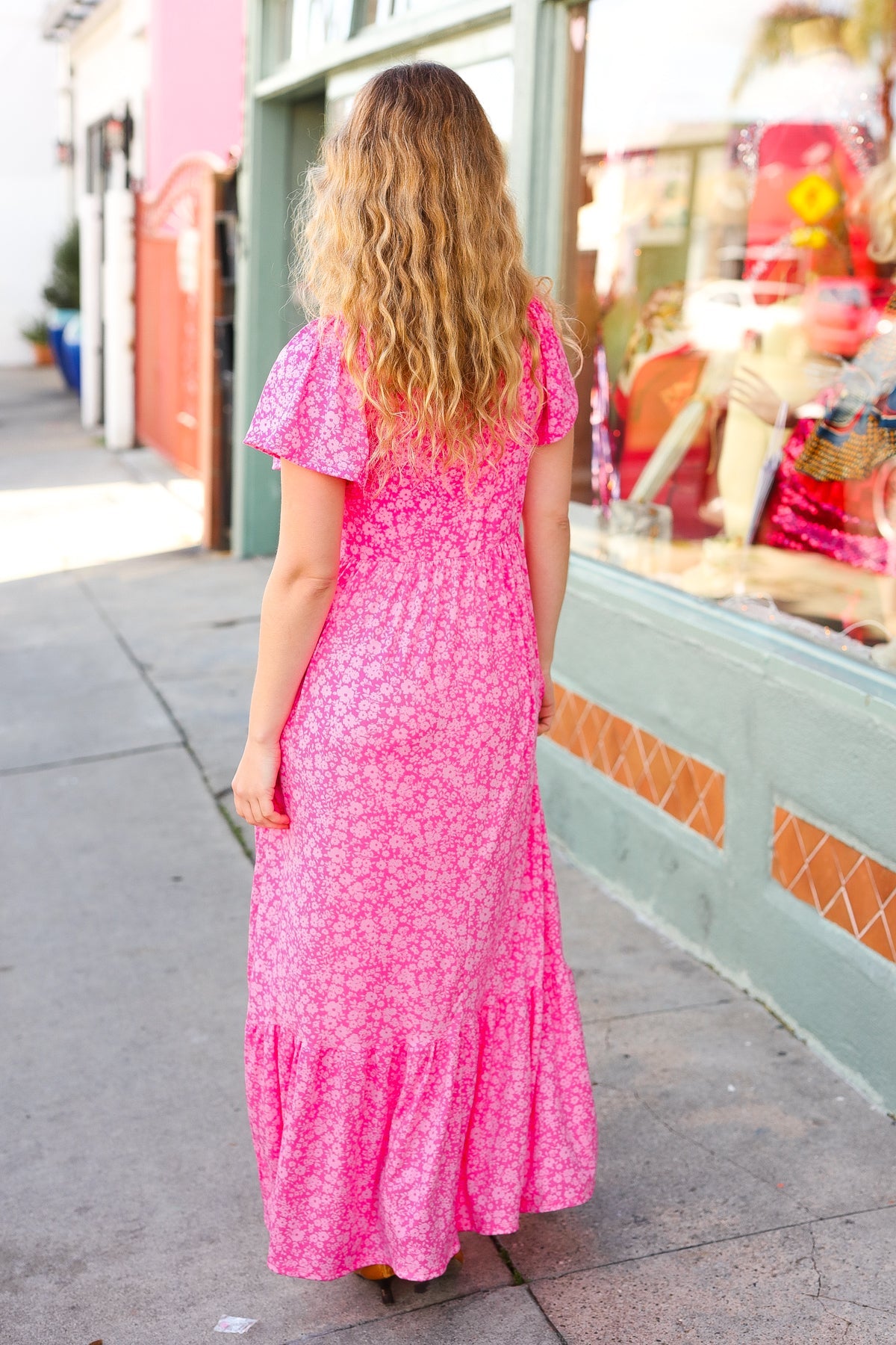Perfectly You Fuchsia Ditzy Floral Fit & Flare Maxi Dress - Women's Summer Boho Beach Dress for Vacation, Wedding Guest & Outdoor Parties