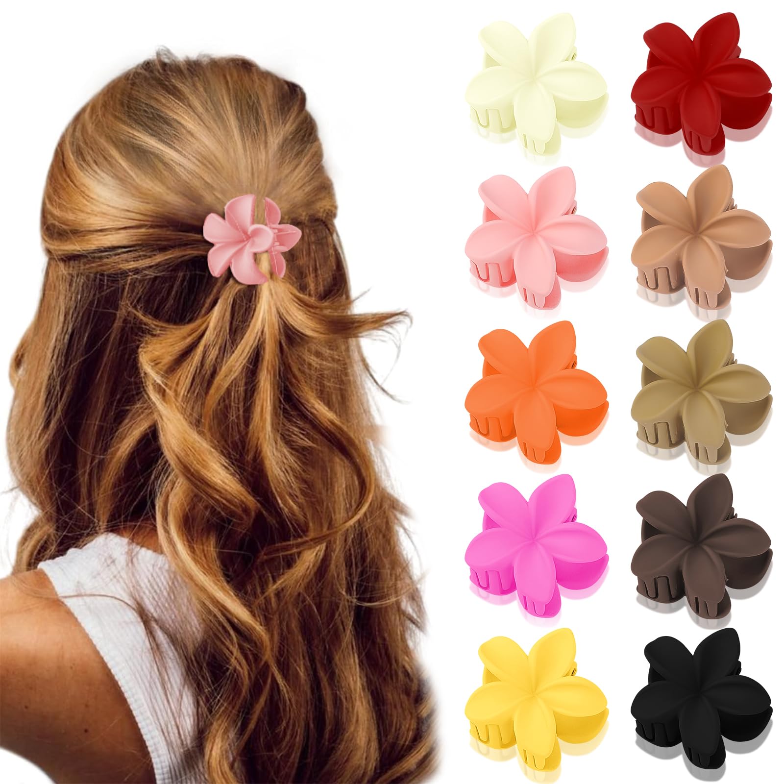 10Pcs Matte Tiny Claw Hair Clips for Women - Small Hawaiian Flower Hair Accessories, Summer Beach Tropical Hair Clips Set, Perfect for Vacation, Pool Party & Boho Style