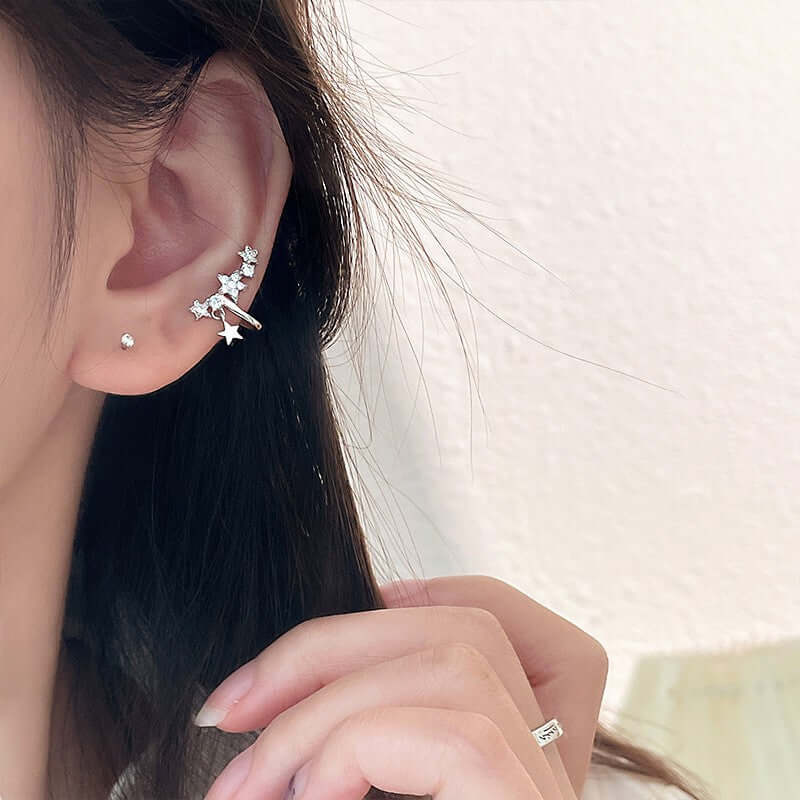 No-Piercing Celestial Star Ear Cuffs & Ear Climbers for Women | SE2098 | Elegant Non-Pierced Ear Jewelry for Parties, Weddings & Special Occasions
