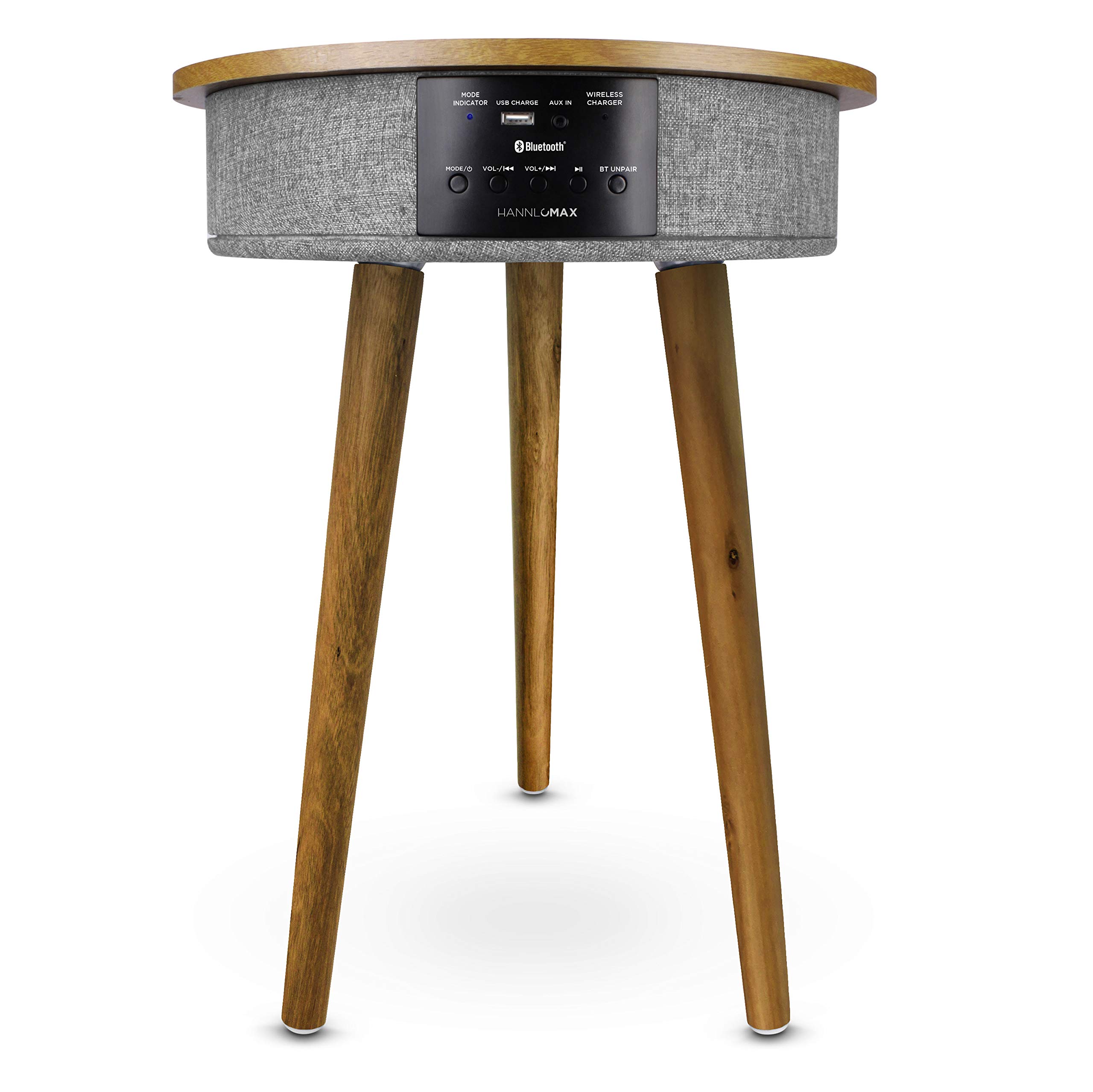 HANNLOMAX HX-201WiL Wireless Charging Wooden Bluetooth Speaker Table - Hi-Fi Sound, USB Port, AUX Input, AC Powered - Perfect for Living Room, Bedroom, Office & Outdoor Gatherings