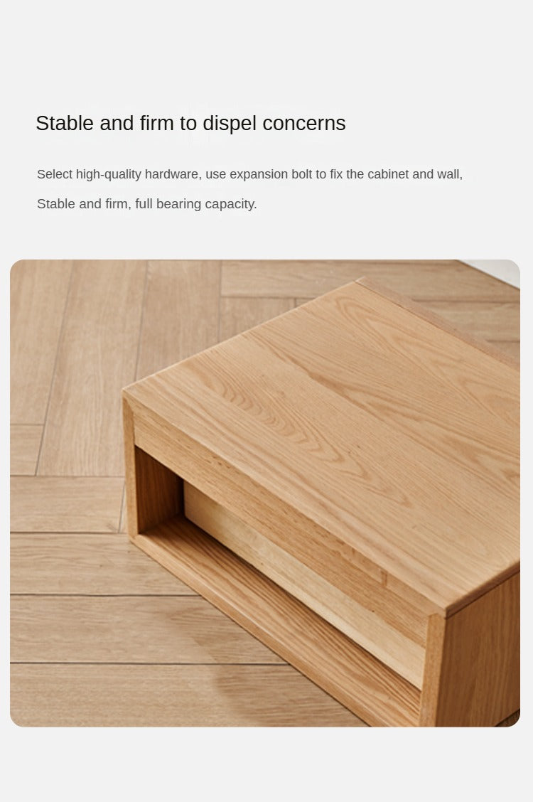 Solid Oak & Poplar Wood Floating Nightstand - Modern Bedside Table with Storage Shelf for Bedroom, Living Room, or Nursery