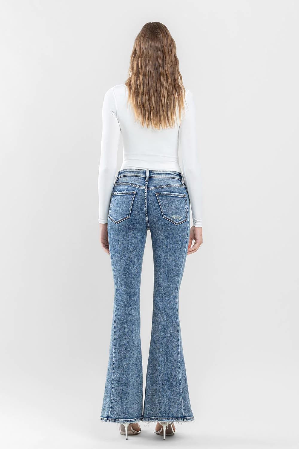 Flying Monkey F5171 High Rise Split Hem Distressed Flare Jeans for Women | Vintage 70s Inspired Denim Pants | Perfect for Casual Outfits, Music Festivals & Boho Style