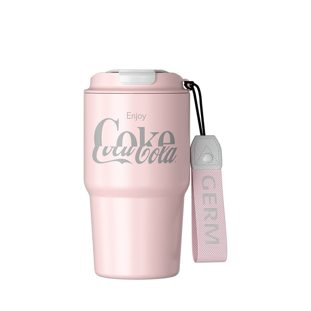 GERM x Coca Cola 20oz Stainless Steel Insulated Travel Mug with Lid - Pink Vacuum Flask for Hot & Cold Beverages - Perfect for Office, Commuting, and Outdoor Activities
