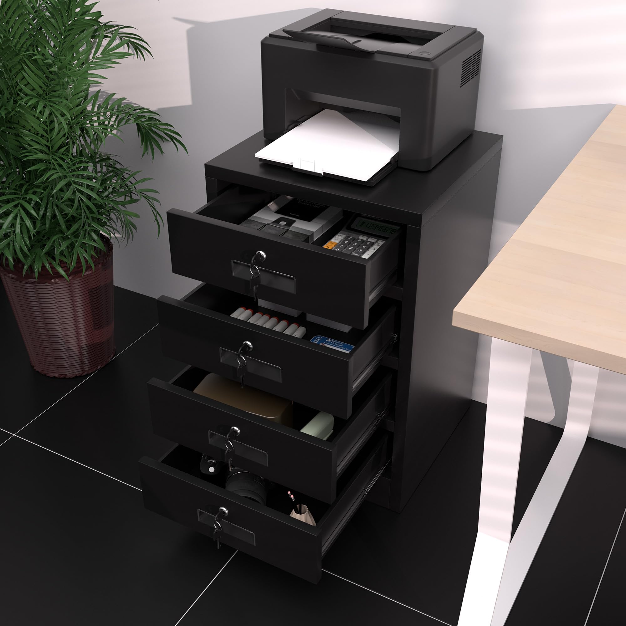 Sturdy Metal Storage Cabinet with Lockable Drawers - Secure Organizer for Home Office, Bedroom & Living Room (Black) | Perfect for Documents, Office Supplies & Home Organization
