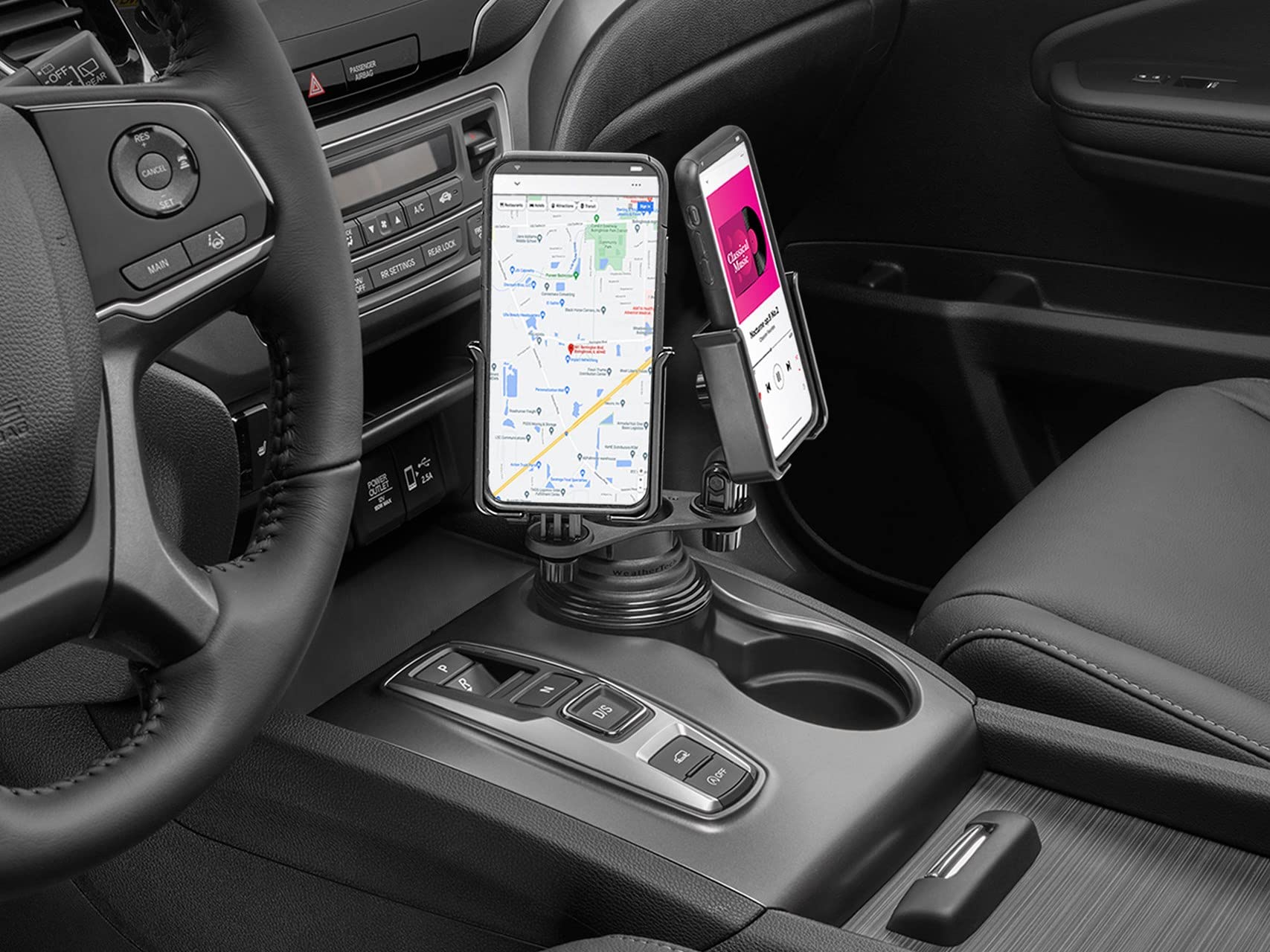 WeatherTech CupFone Duo XL - Universal Dual Cell Phone Cup Holder Mount for Cars (8ACF12XLD) with Black Plastic Knobs - Perfect for Road Trips, Commuting & Hands-Free Driving