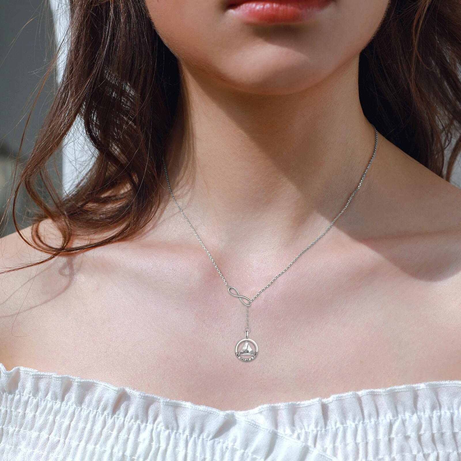 YAFEINI Sterling Silver Crystal AA/NA Recovery Necklace - Sobriety Pendant Jewelry for Women in Alcoholics Anonymous & Narcotics Anonymous - Perfect Gift for Recovery Milestones & Sober Celebrations
