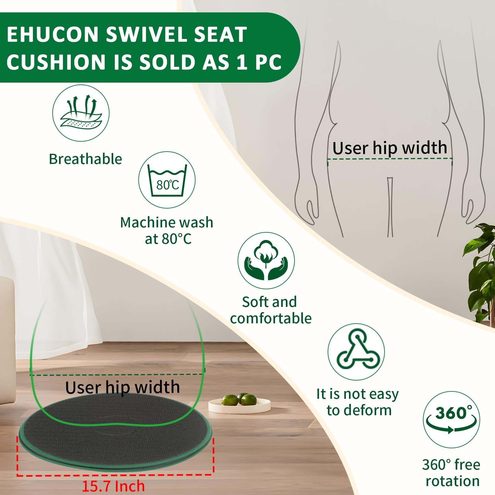 360 Degree Swivel Seat Cushion for Car & Office Chair - Rotating Pivot Disc Pad for Elderly & Disabled - Assist Turning from Bed to Wheelchair - Ideal for Mobility Assistance & Comfort at Home/Car