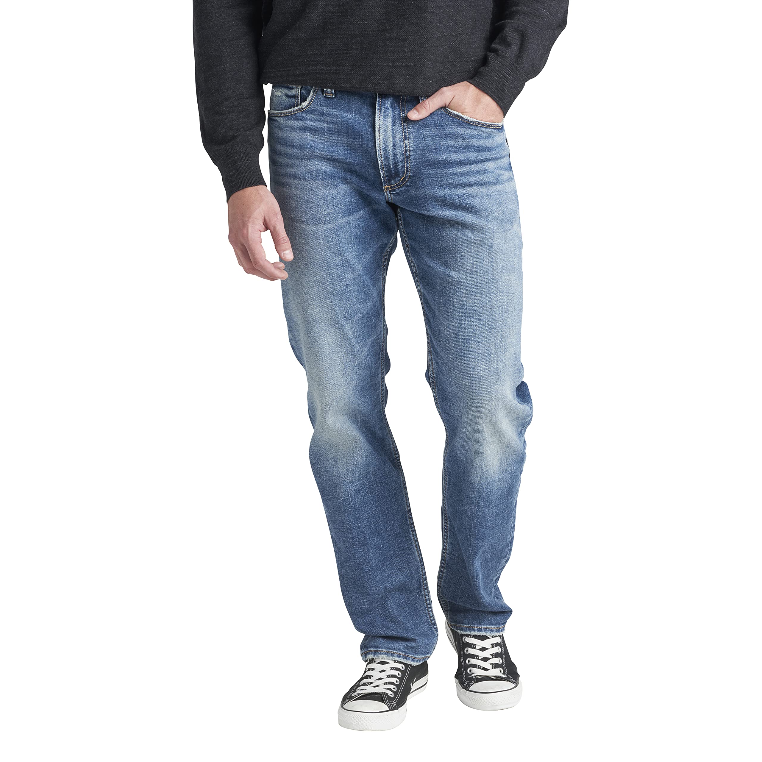 Silver Jeans Co. Men's Eddie Athletic Fit Tapered Leg Jeans - Stretch Denim Pants for Men | Comfortable Casual & Outdoor Wear | Perfect for Hiking, Travel, Gym & Everyday Use | Durable & Stylish Men's Jeans for Work, Dating & Weekend Outings
