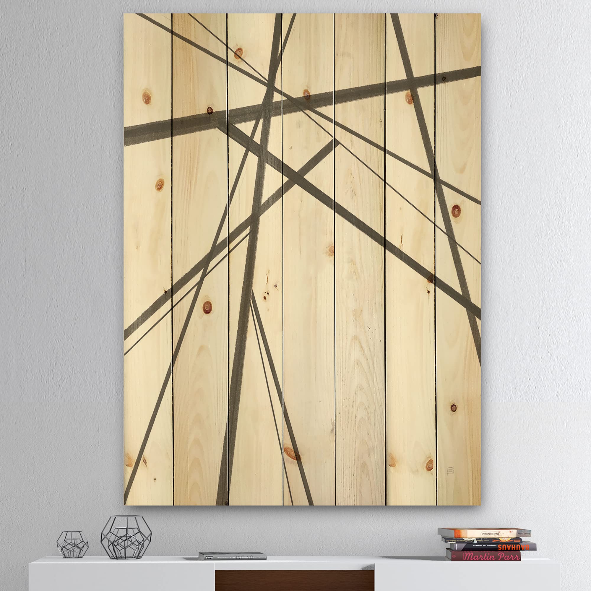Minimalist Black & White Mid-Century Wood Wall Art - Abstract Pine Panels for Modern Home Decor