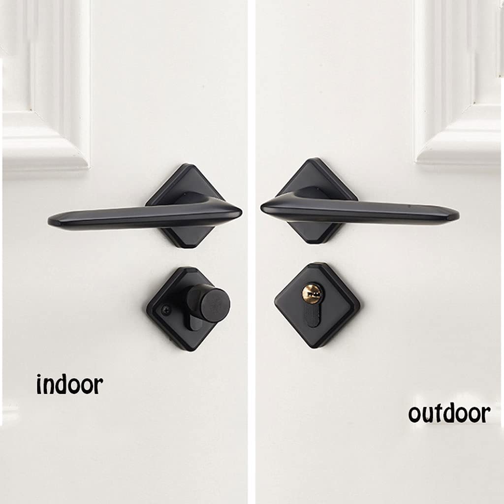 Zinc Alloy Magnetic Mute Door Knob Lever Lock with Key - Split Lock Handle for Indoor Bedroom & Bathroom Doors (Black) - Perfect for Home Security and Noise Reduction in Private Spaces