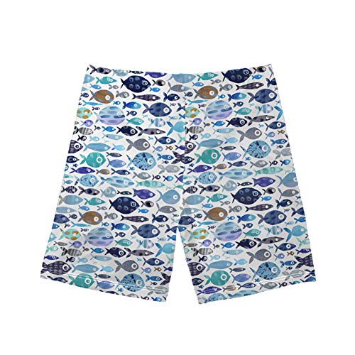 UNICEU Boys Swim Shorts - Cartoon Shark & Dolphin Print Quick-Dry Boardshorts for Kids 5-14 Years | Beach, Pool & Summer Water Activities