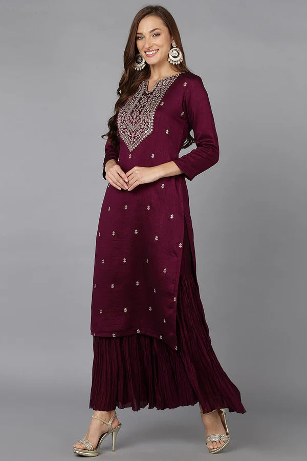 Burgundy Silk Blend Straight Kurta for Women | Elegant Diwali & Festive Wear | Comfortable & Stylish Ethnic Dress for Parties, Weddings & Special Occasions