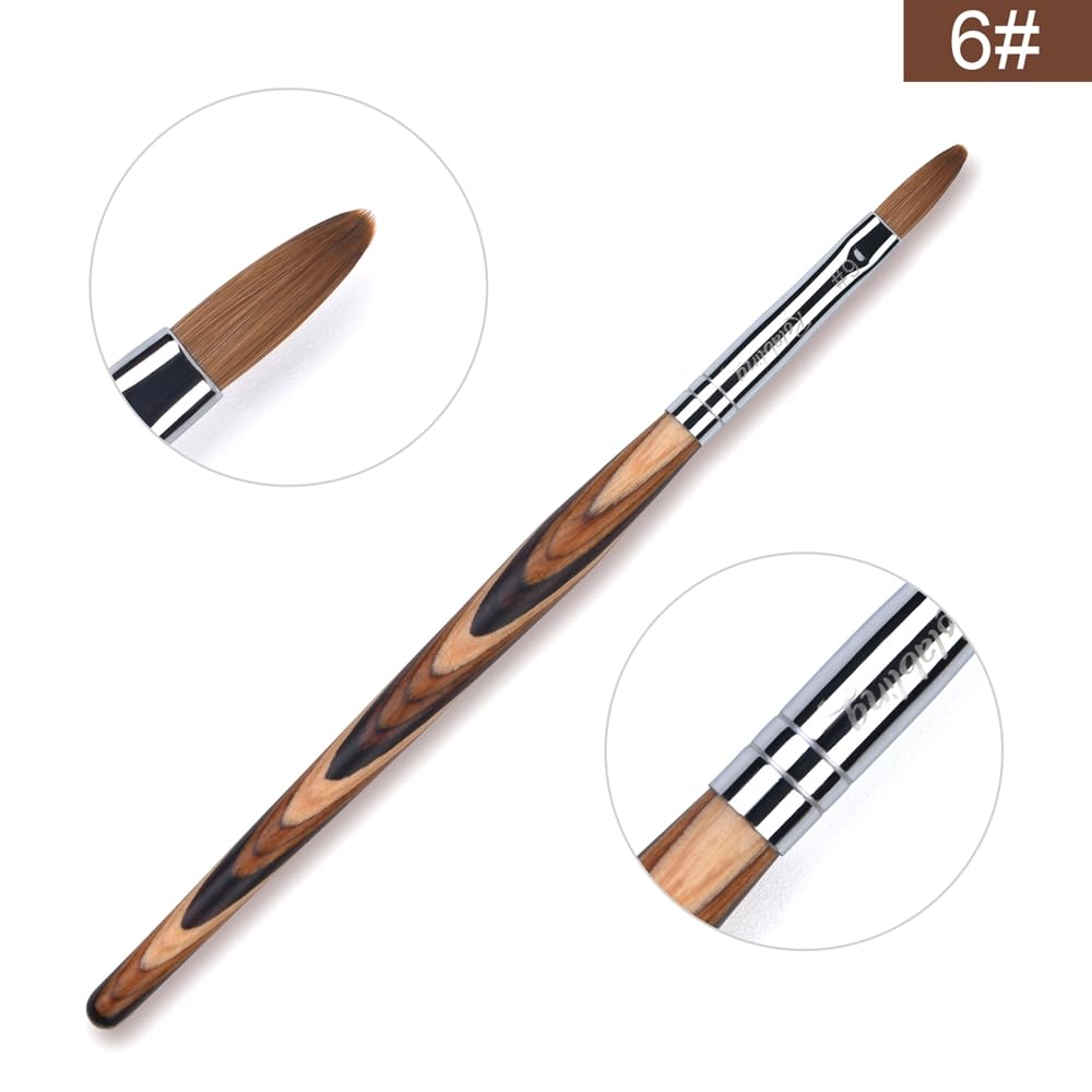 Premium Kolinsky Sable Acrylic Nail Brushes Set - 6# Professional Nail Art Tools with Red Wooden Handles for Acrylic Powder, Nail Extension & Carving | Perfect for Salon, Home Manicure & Nail Art Design