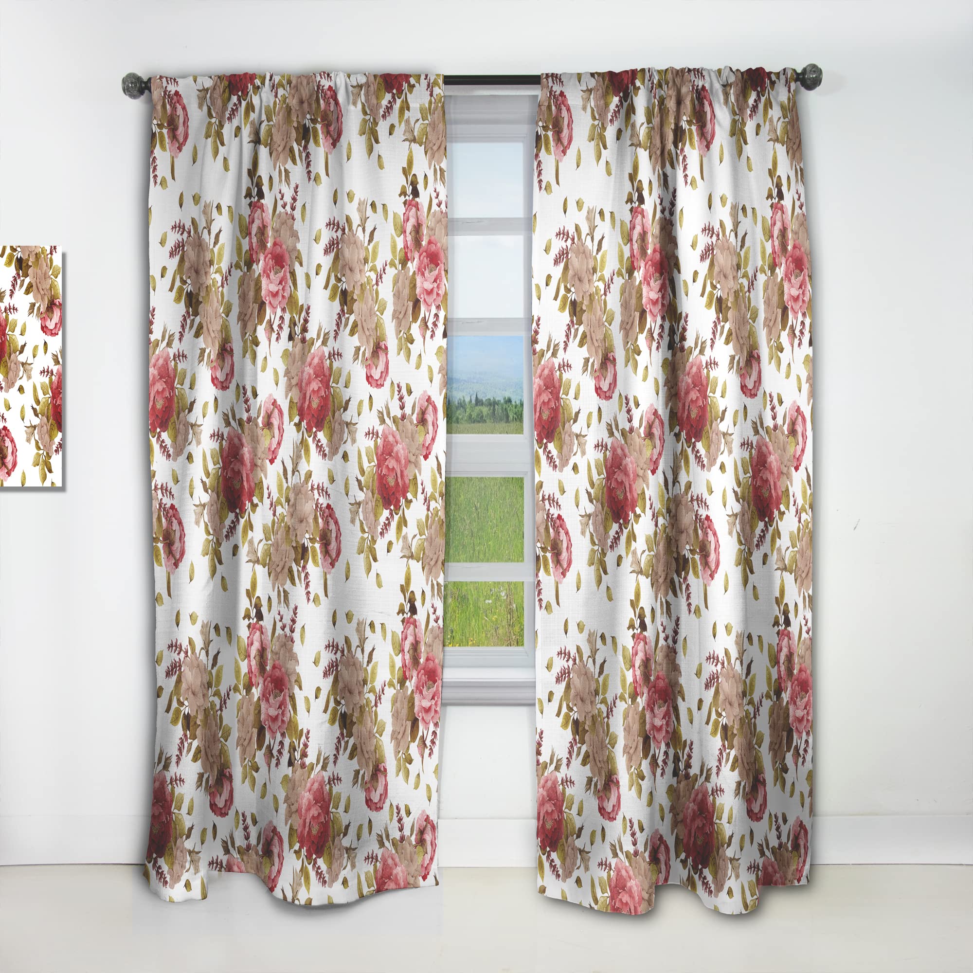 DesignQ Thermal Insulated Curtains - Watercolor Floral Print with Roses, Peonies & Lavender - 52x84 Inch Single Panel Window Drapes for Bedroom & Living Room - Energy Saving, Blackout, Home Decor