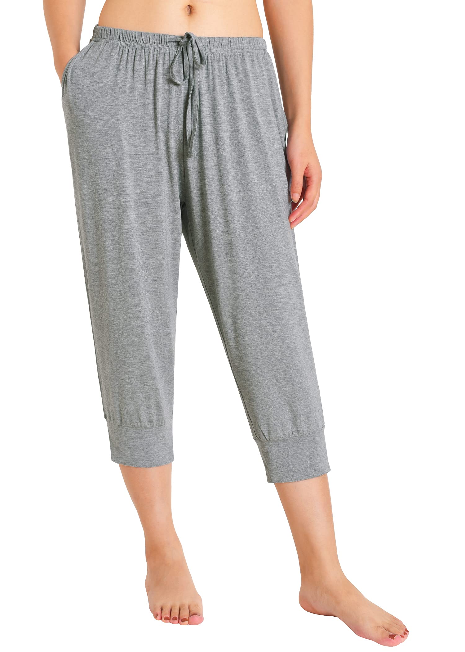 Women's Soft Bamboo Viscose Jogger Capri Pajama Lounge Pants - Comfortable Stretchy Sleepwear & Loungewear for Relaxing at Home or Yoga