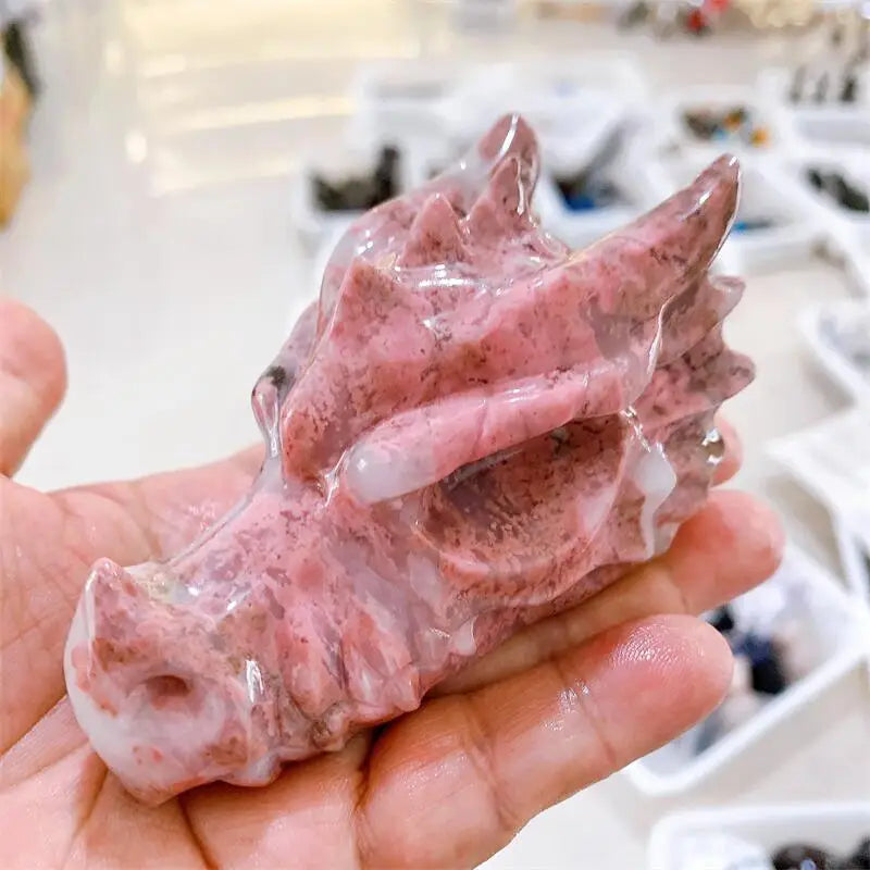 Natural Agate Dragon Skull Carving - Handcrafted Crystal Home Decor, Spiritual Healing Stone, Wiccan Altar Gift (1PC) - Perfect for Meditation, Feng Shui & Gothic Interior Design