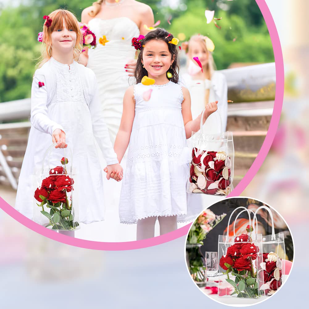 Clear Plastic Gift Bags with Handles - 9x6.7x2.8 Inch Reusable PVC Tote Bags for Party Favors, Christmas, Weddings, Birthdays & Valentine's Day | Perfect for Gift Wrapping, Flower Arrangements & Party Decorations
