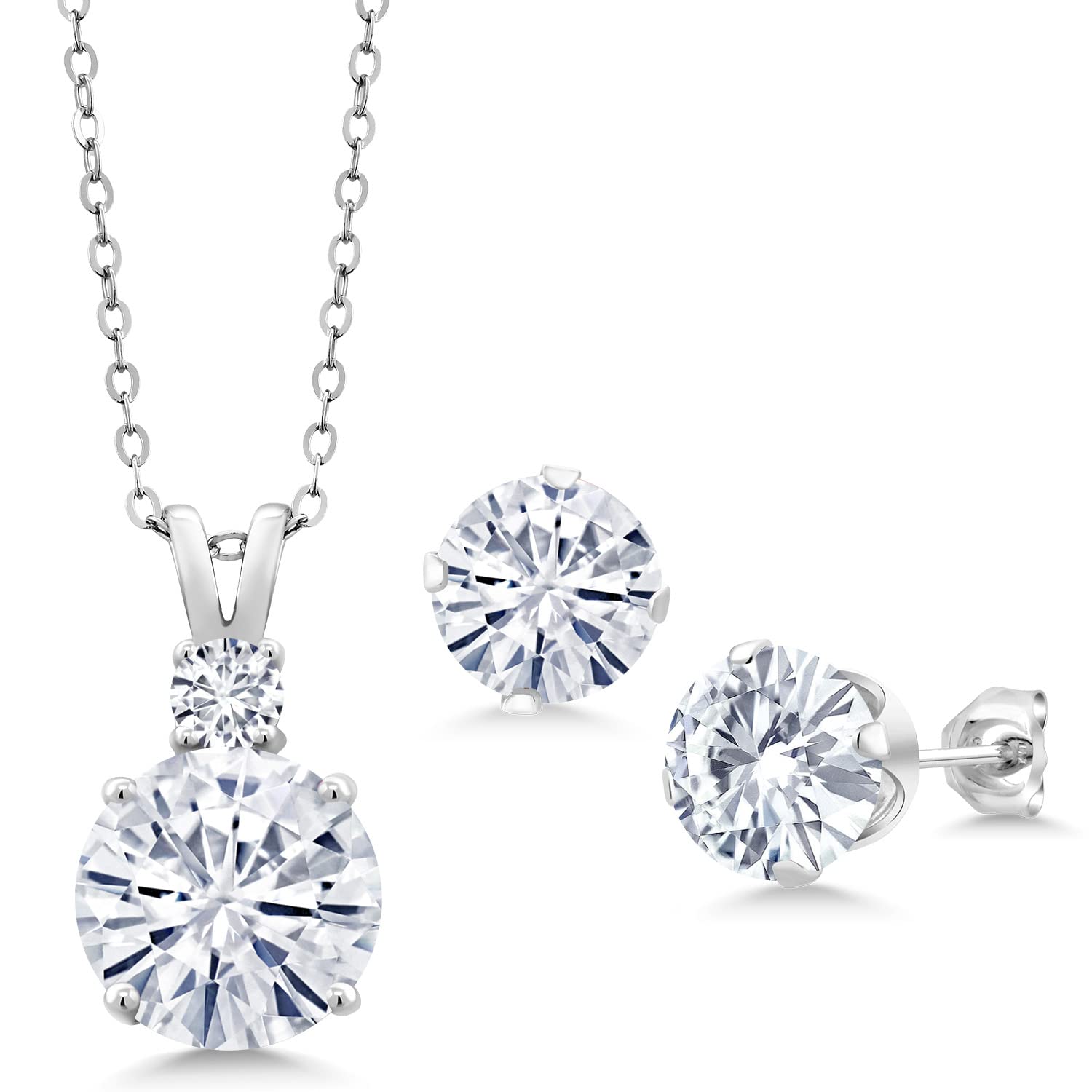 925 Sterling Silver Moissanite & Lab Diamond Pendant & Earrings Set for Women - 6.57cttw Round Cut 10mm Gemstone Birthstone Jewelry with 18