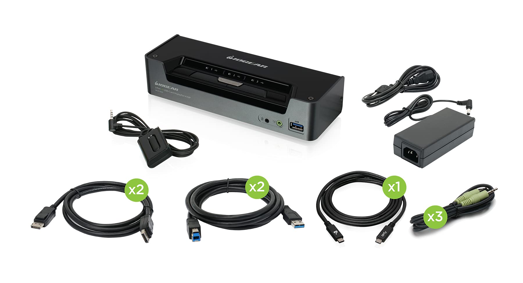 IOGEAR 3-Port 4K USB-C & DisplayPort KVMP Switch with 60W Power Delivery - GCS1953 | Multi-Computer Sharing for Home Office & Gaming Setup