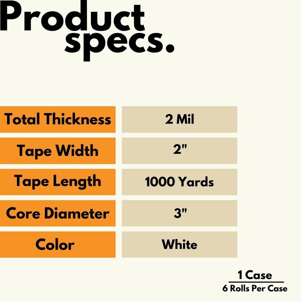 PSBM White Packing Tape for Machine Dispensers - 2 Inch x 1000 Yards, 6 Pack - Colored Packaging Tape for Electronic Tape Dispenser Refill - Commercial & Industrial Shipping Supplies - Perfect for Warehouse, Office, and E-commerce Packaging