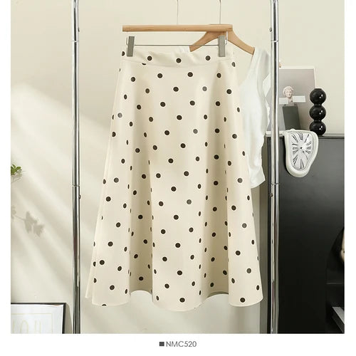 Elegant French Chic Women's Long Skirts - Dot Print A-Line High Waist Leather Skirt | Stylish Streetwear & Autumn Fashion | Perfect for Office, Dating & Casual Outfits