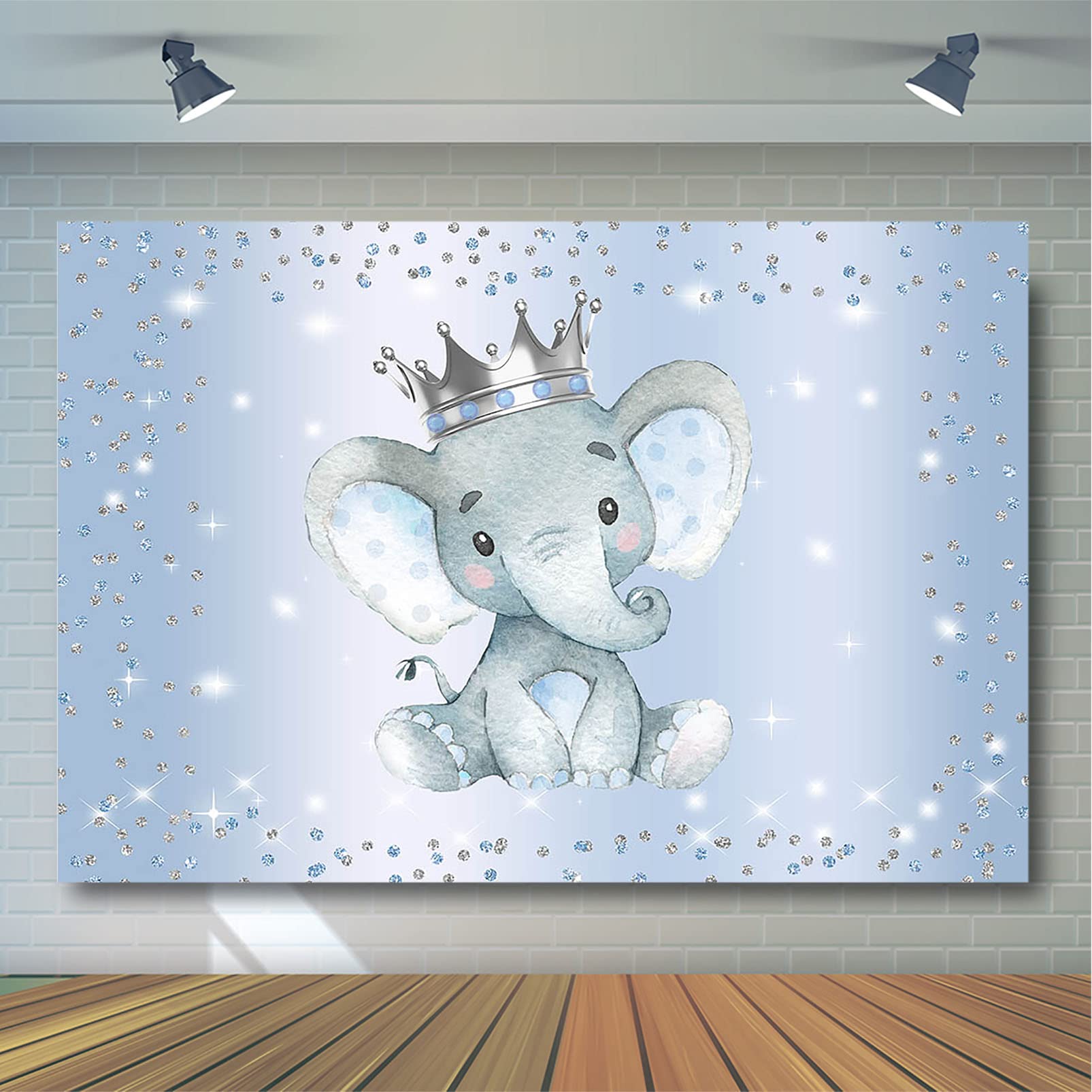 Blue and Silver Glitter Dots Elephant Baby Shower Backdrop - 7x5ft Premium Photography Background for Prince-Themed Parties, Gender Reveals & Nursery Decor | Avezano Boy Elephant Party Decor