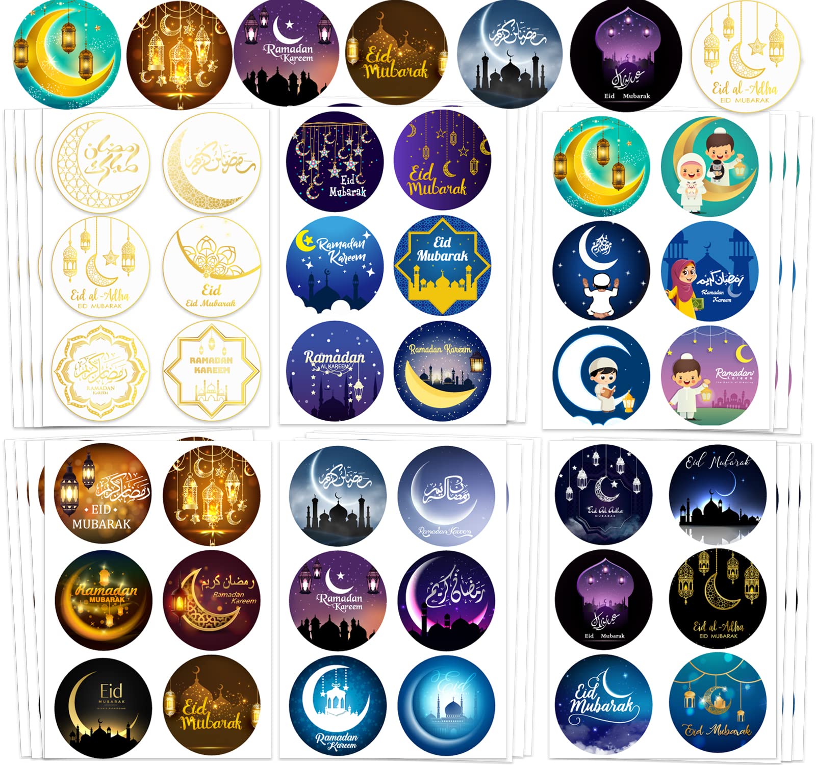 Ramadan & Eid Stickers Set - Ramadan Mubarak, Ramadan Kareem, Eid Mubarak Decorative Stickers for Islamic Festival Celebrations - Perfect for Eid Party Decorations, Ramadan Greeting Cards, Mosque Events and Family Gatherings