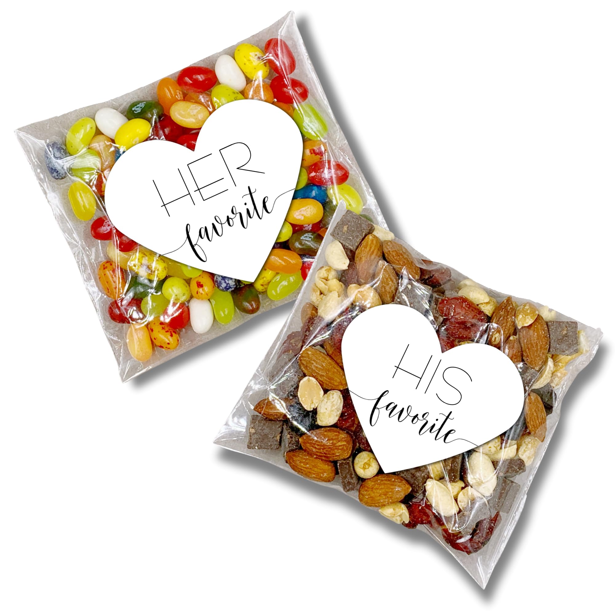 30-Pack Wedding Favor Stickers (15 His & 15 Hers) with Clear Treat Bags - Perfect for Bridal Showers, Bachelorette Parties & Guest Gifts - DIY Wedding Decorations & Thank You Favors