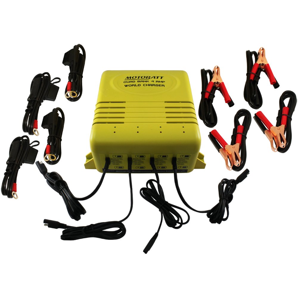 MotoBatt MBC4B 12V 4 Amp Four Bank Motorcycle Battery Charger & Maintainer - Perfect for ATV, Boat, RV & Powersports Batteries
