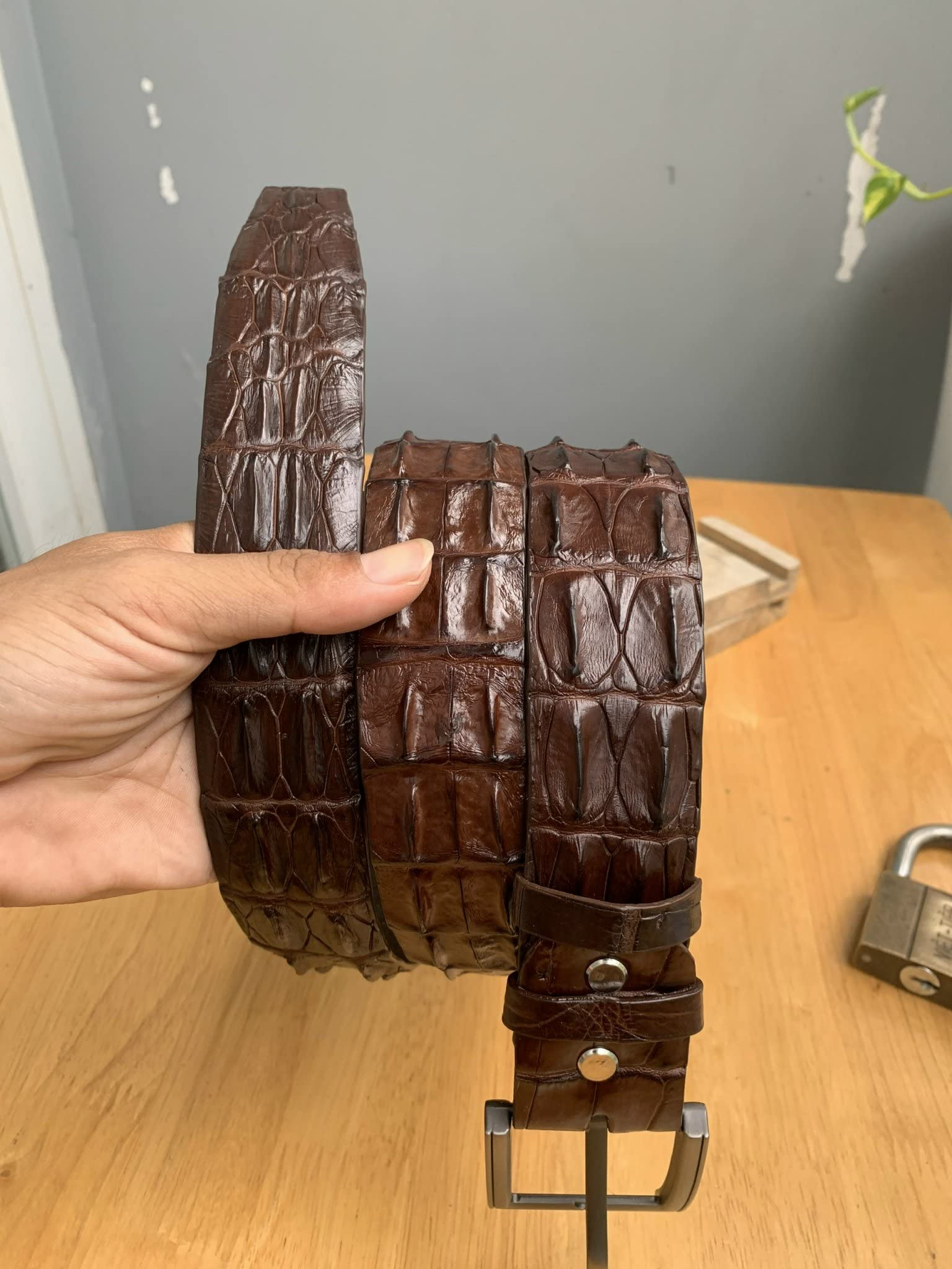 **Genuine Crocodile Hornback Leather Belt for Men - Real Alligator Skin with Buckle - Brown Dress Belt for Formal & Casual Wear**    **Use Case:** Perfect for business attire, weddings, or everyday fashion to elevate your style.