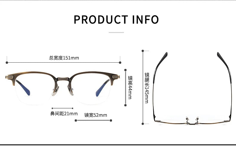 Stylish Unisex Black Titanium Semi-Rimmed Square Eyeglasses 42424 - Perfect for Work, Reading & Fashion