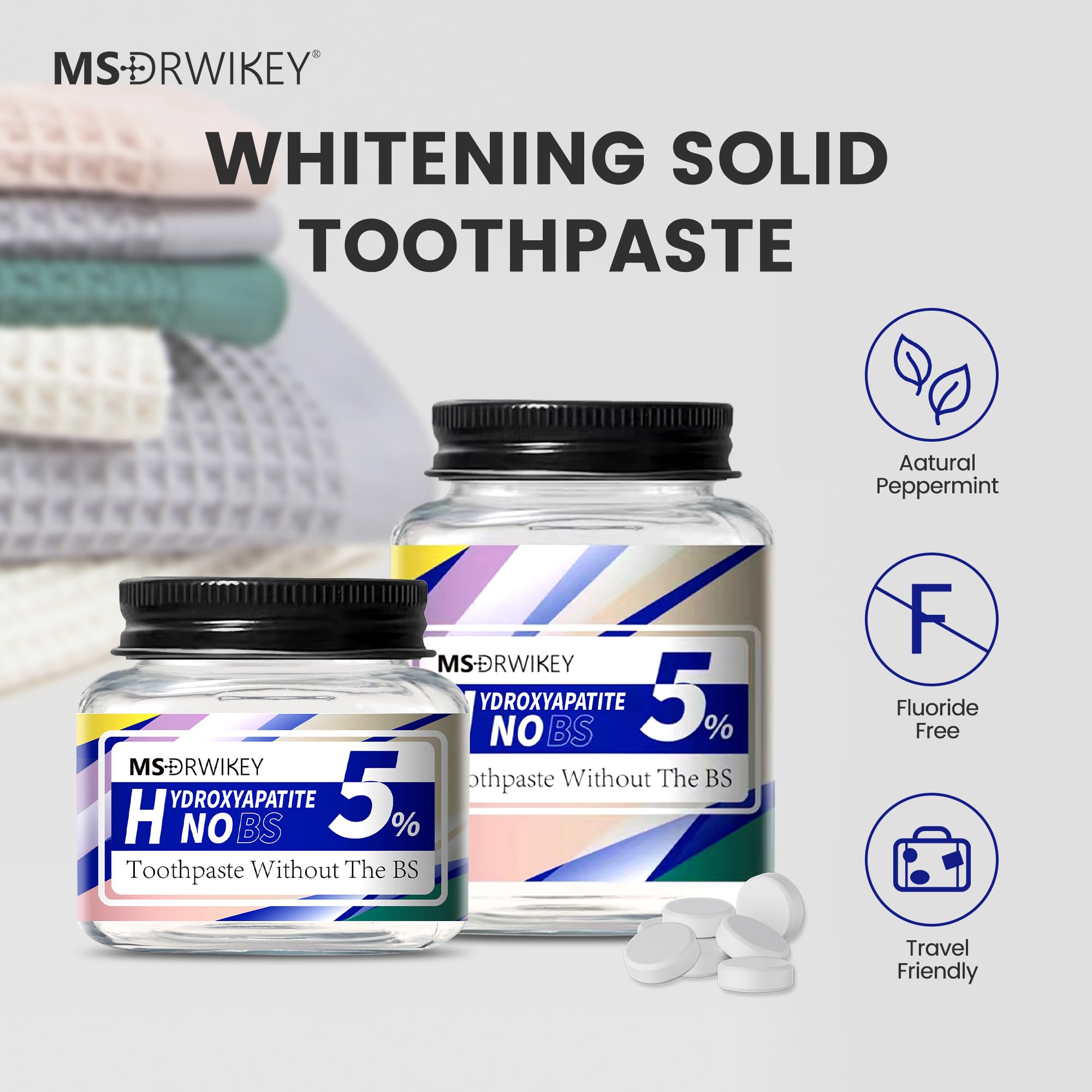 Hydroxyapatite Toothpaste Tablets for Teeth Strengthening & Fresh Breath - Enamel-Safe, Fluoride-Free, Travel-Friendly Dental Care (186 Tablets) | Perfect for Home, Travel & Eco-Conscious Oral Hygiene