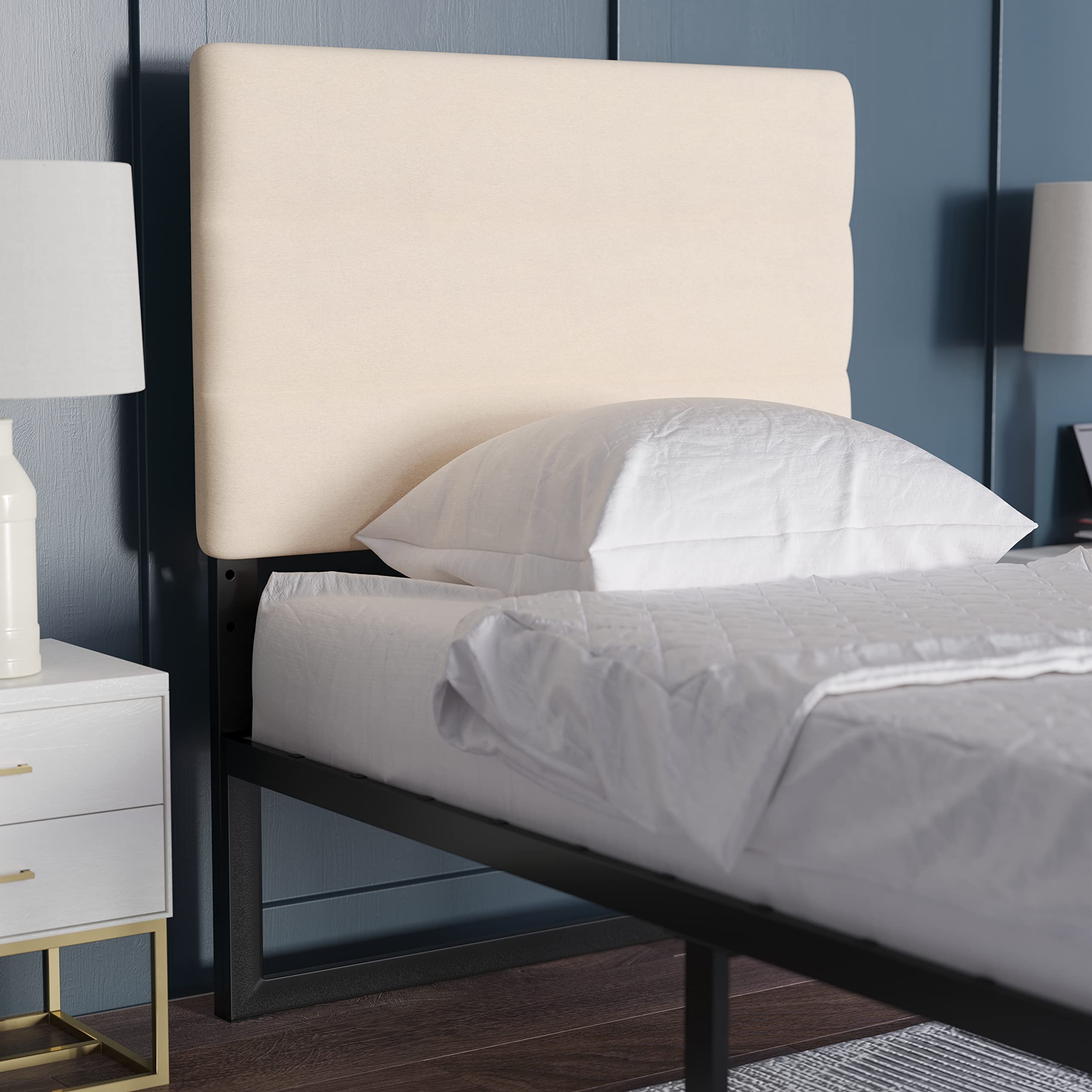 Emma & Oliver Gannon Twin Headboard - Cream Fabric Upholstered Adjustable Height Bed Headboard - Easy 30-Min Assembly - Fits Most Bed Frames (Not Included) - Perfect for Kids' Rooms, Guest Bedrooms & Dorm Decor