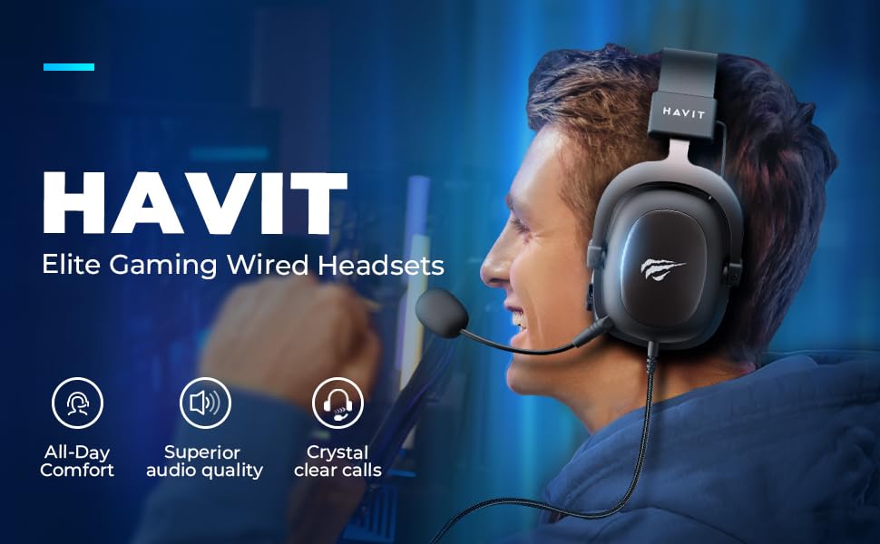 Havit H2002D Gaming Headset with 50MM Drivers & Mic - Noise Cancelling Over-Ear Headphones for PS5, PS4, PC - Durable Aluminum Frame - Perfect Valentine's Gift for Gamers & Men (Great for FPS, Racing & Online Gaming)