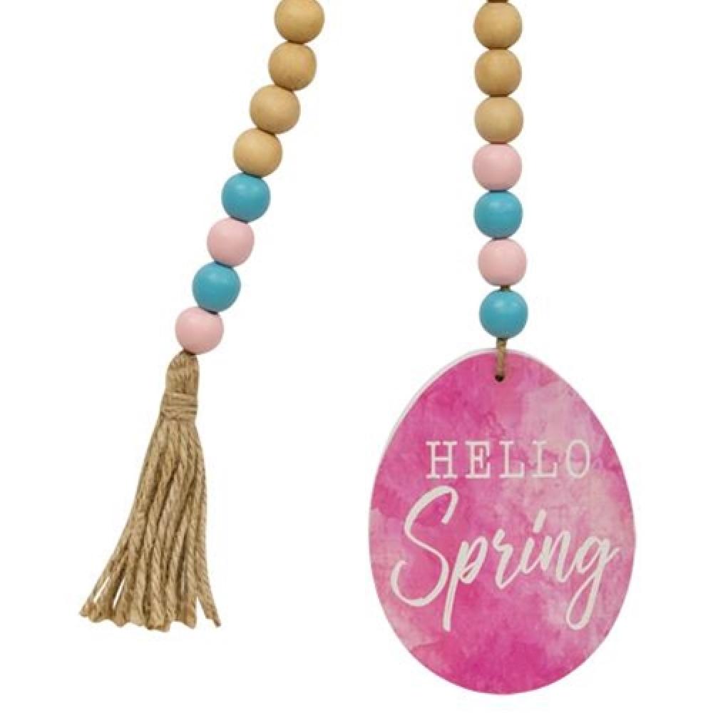 Hello Spring Wood Bead Garland with Easter Egg Decor - Rustic Boho Home Decor for Easter, Spring Party, Baby Shower & Farmhouse Wall Hanging