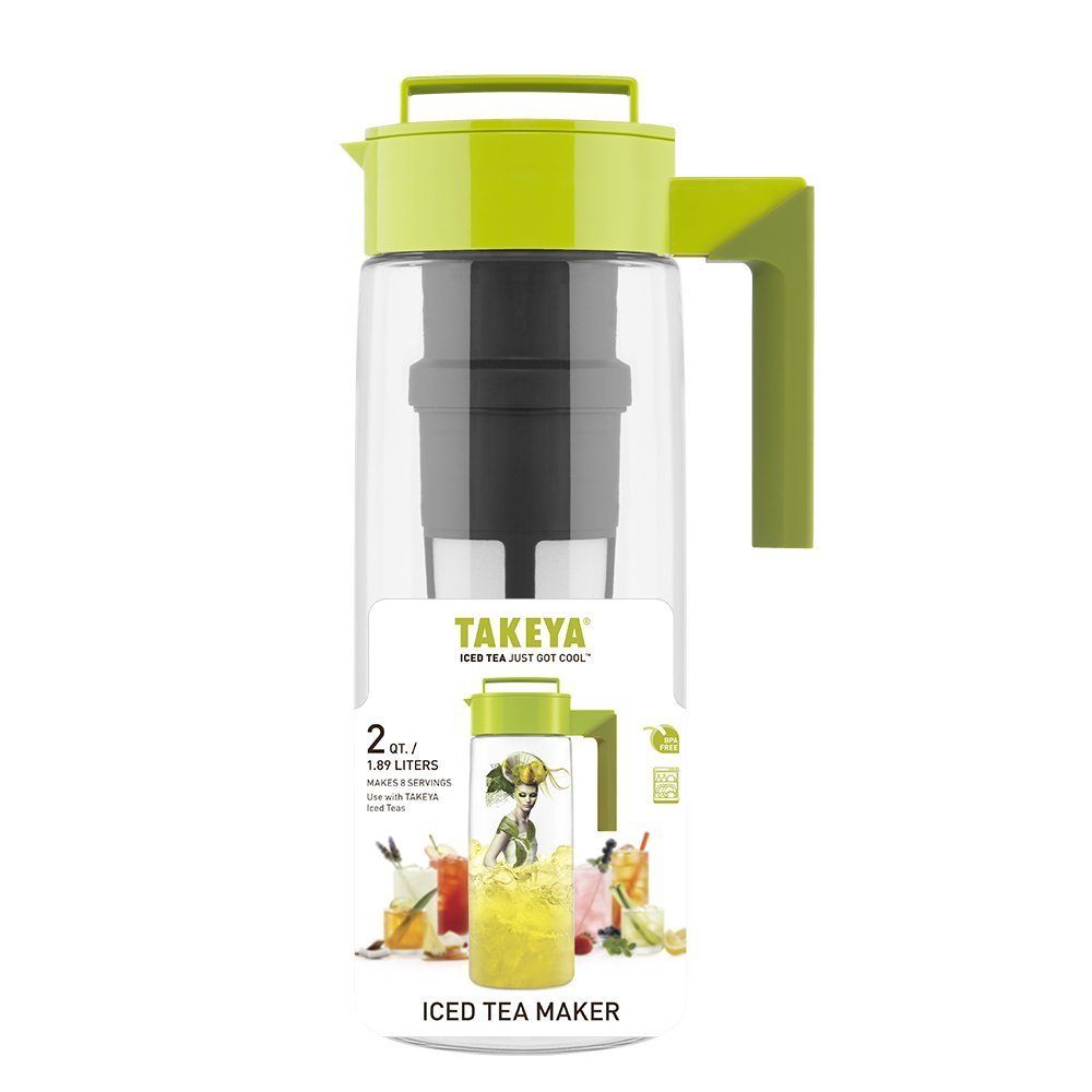Takeya Flash Chill Iced Tea Maker - 2 Quart Airtight Tea Pitcher with Silicone Handle | Leakproof & Lightweight Tea Infuser | Patented Flash Chill Technology | Durable Avocado Green Pitcher for Home, Office & Outdoor Use