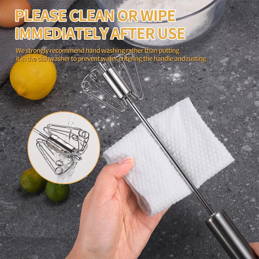 Premium KSENDALO SUS304 Stainless Steel Whisk & Beater Set - 12 & 14 Inch Handheld Mixer for Cooking, Baking & Frothing - Manual & Semi-Auto Egg Whisk, Milk Frother & Dough Mixer - Perfect for Kitchen, Cafe & Home Baking