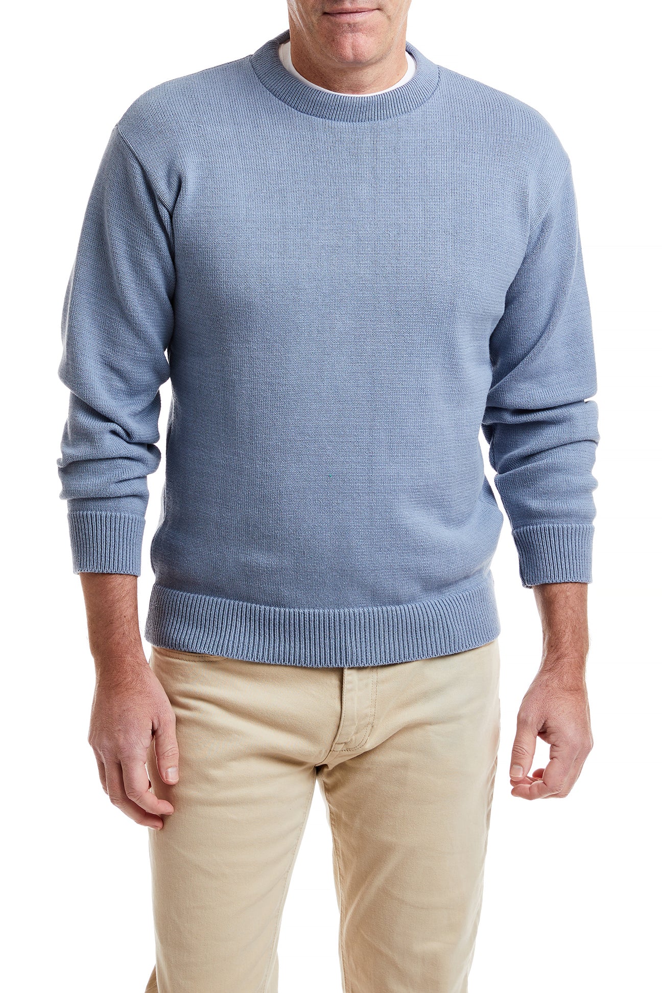 Yachtsman Crewneck Sweater for Men - Sunwashed Blue Cotton Knit Pullover - Perfect for Sailing, Casual Wear & Outdoor Activities
