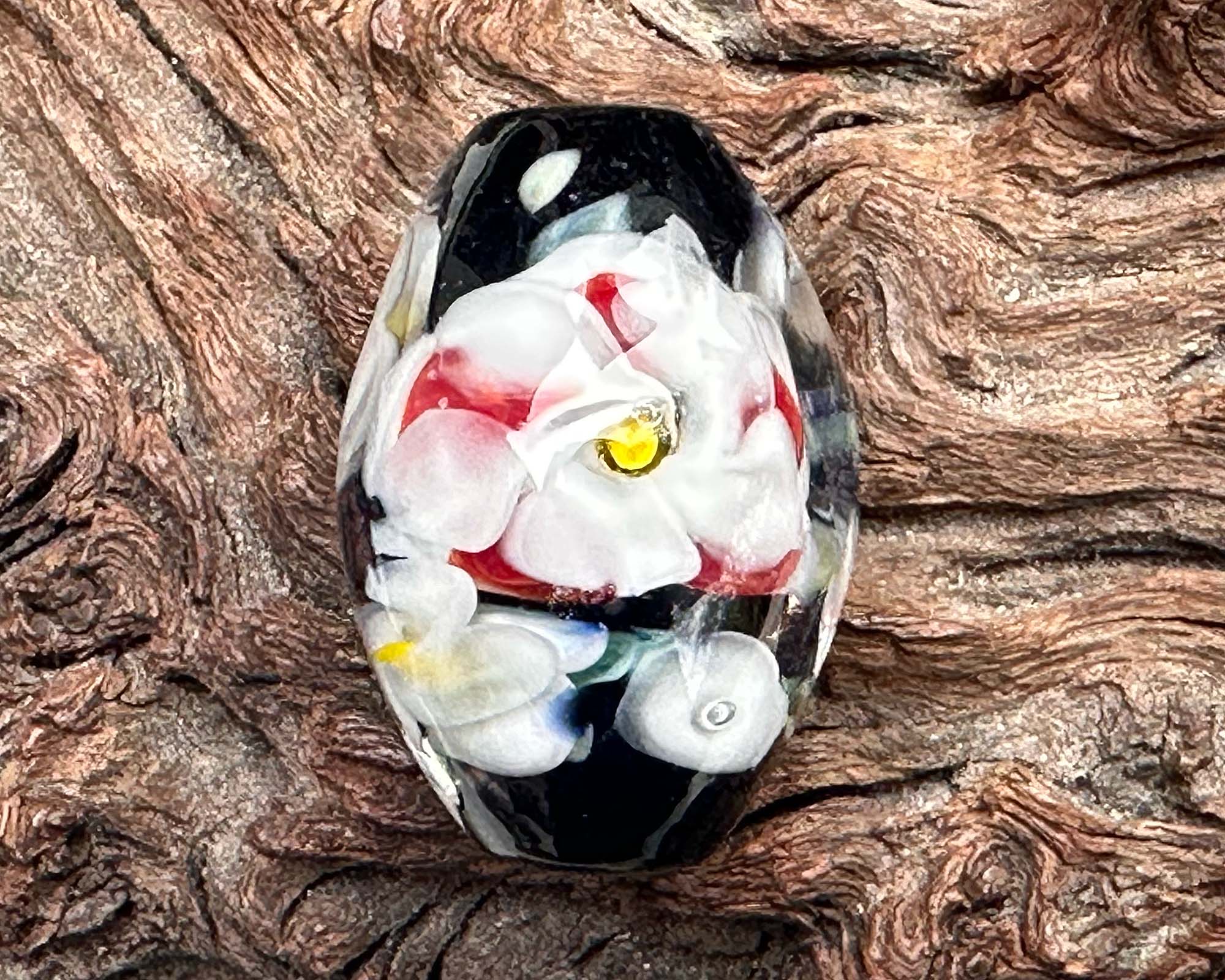 Handmade White & Red Floral Lampwork Glass Focal Bead for Jewelry Making - Perfect for Necklaces, Bracelets, and DIY Craft Projects