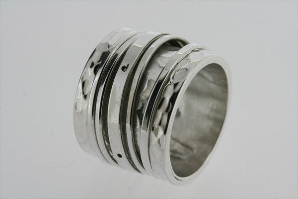 Long Battered Multi Spinner Ring - Sterling Silver Jewelry for Women - Perfect for Stacking, Layering & Everyday Wear