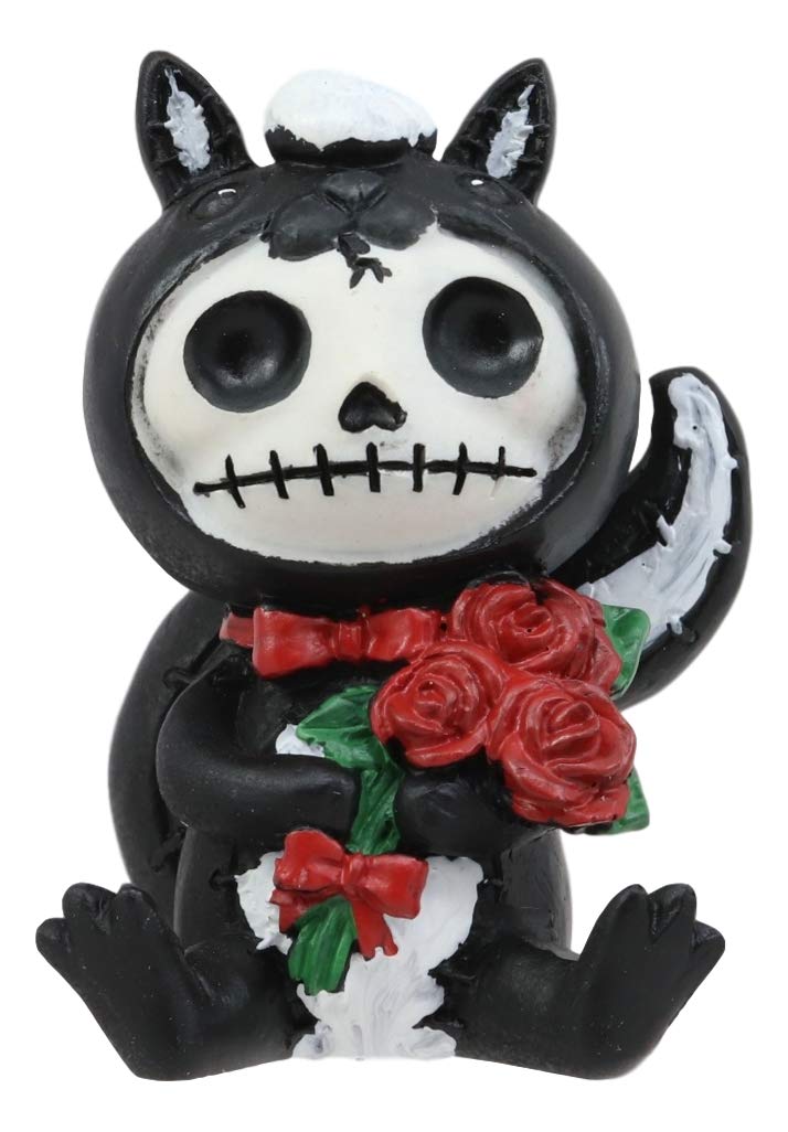 FURRY BONES Ebros Valentine Skunk Skeleton Figurine - Cute Monster Collectible with Red Roses & Hooded Costume - Perfect for Home Decor, Gift Giving & Gothic Collections