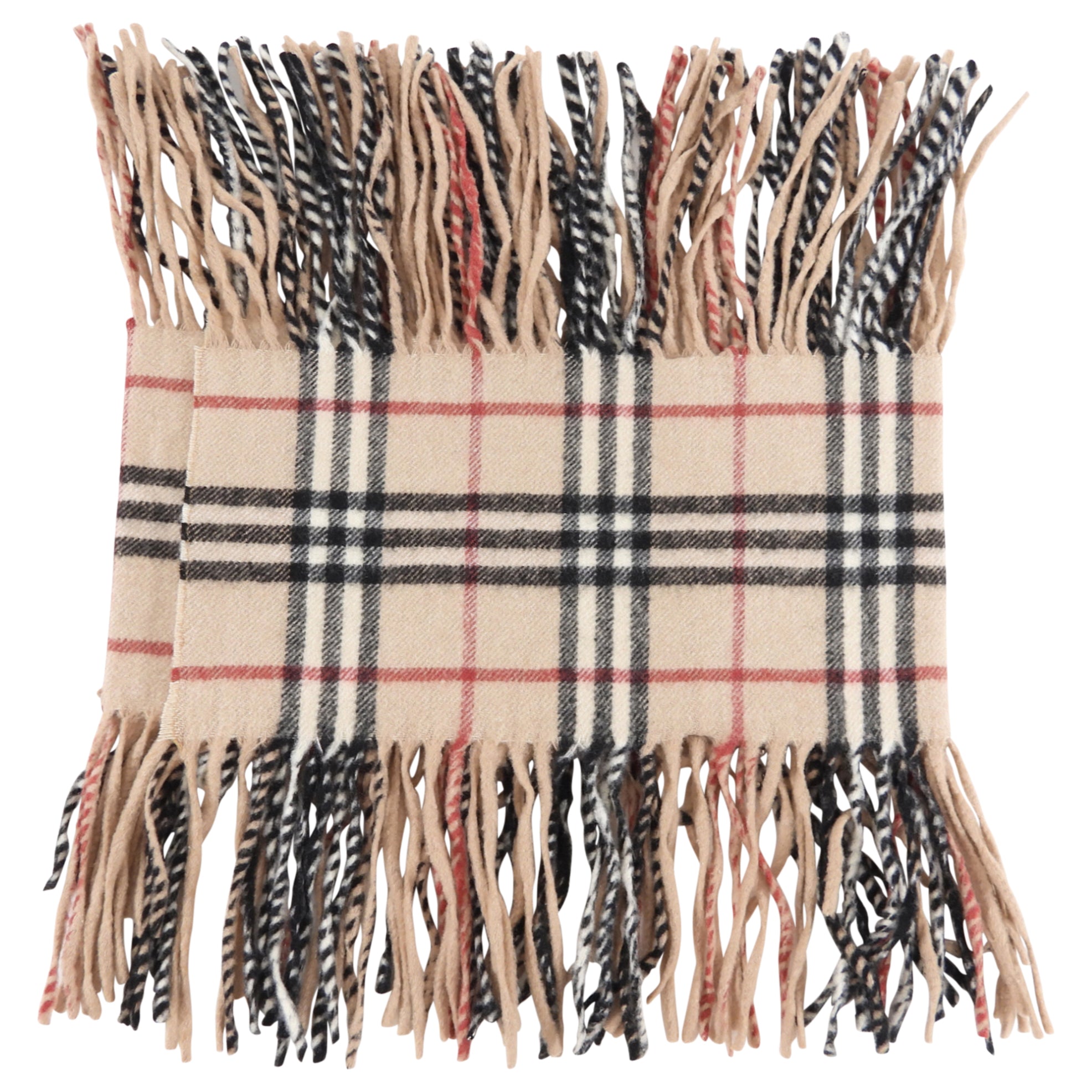 Burberry Beige Nova Check Cashmere Fringe Scarf - Luxury Warm Winter Accessory for Women & Men, Perfect for Cold Weather, Travel & Fashion Outfits
