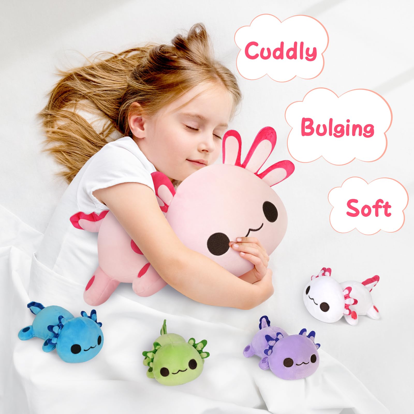 Adorable KMUYSL Axolotl Plush Toy Set with Mommy & 4 Baby Stuffed Animals - Soft Cuddly Educational Toy for Kids Ages 3-8 - Perfect Christmas Birthday Gift for Toddlers & Children | Great for Playtime, Nursery Decor & Sensory Development