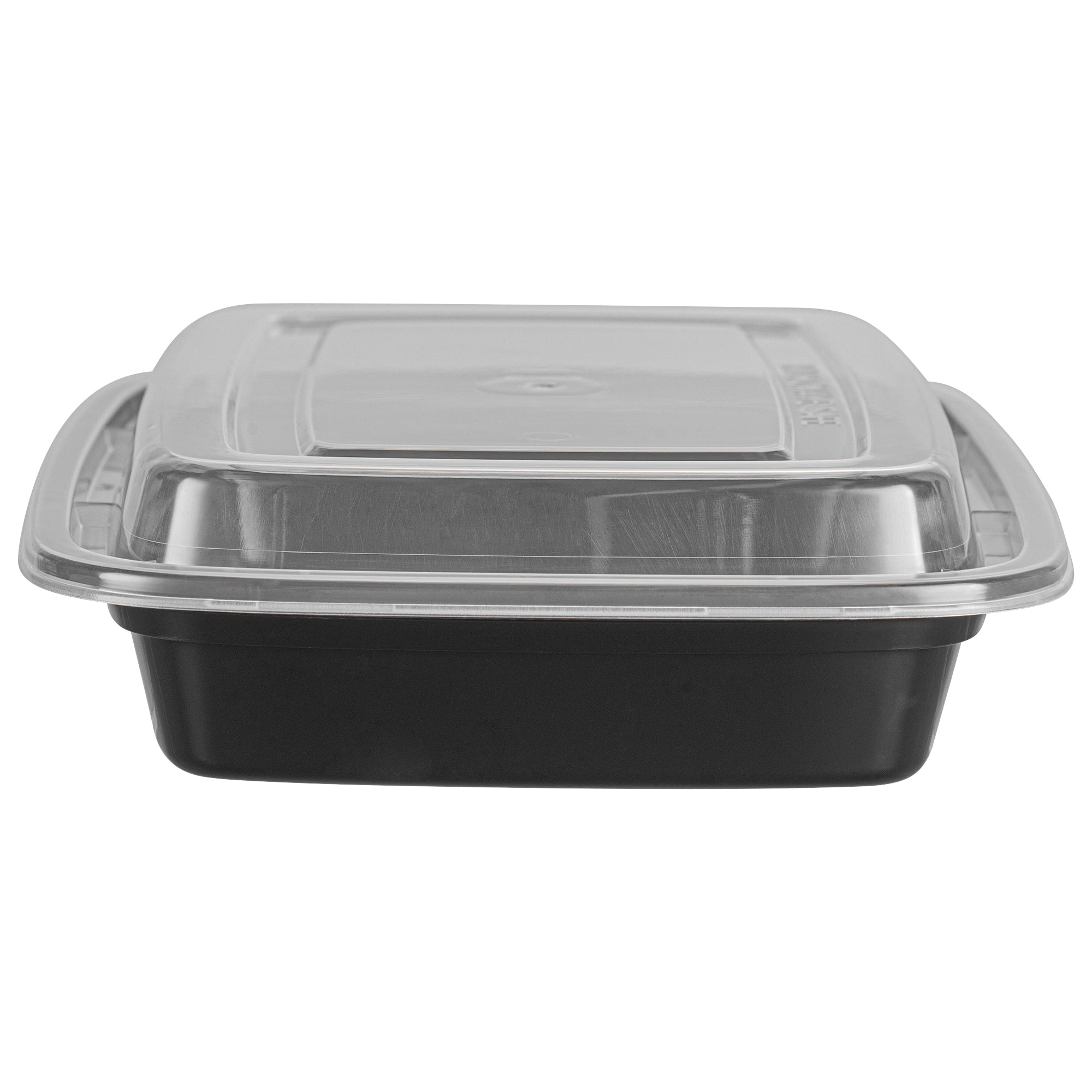 16 oz Black Rectangle Plastic Food Storage Container with Clear Lid - Microwave Safe (7.75