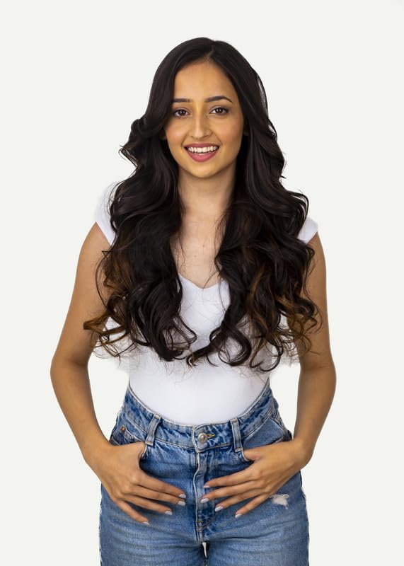 Happy Heads Classic 2 Set Volumizer Clip-in Hair Extensions - 18 Inch Mocha Brown 100% Human Hair for Women & Girls | Perfect for Weddings, Parties & Daily Styling