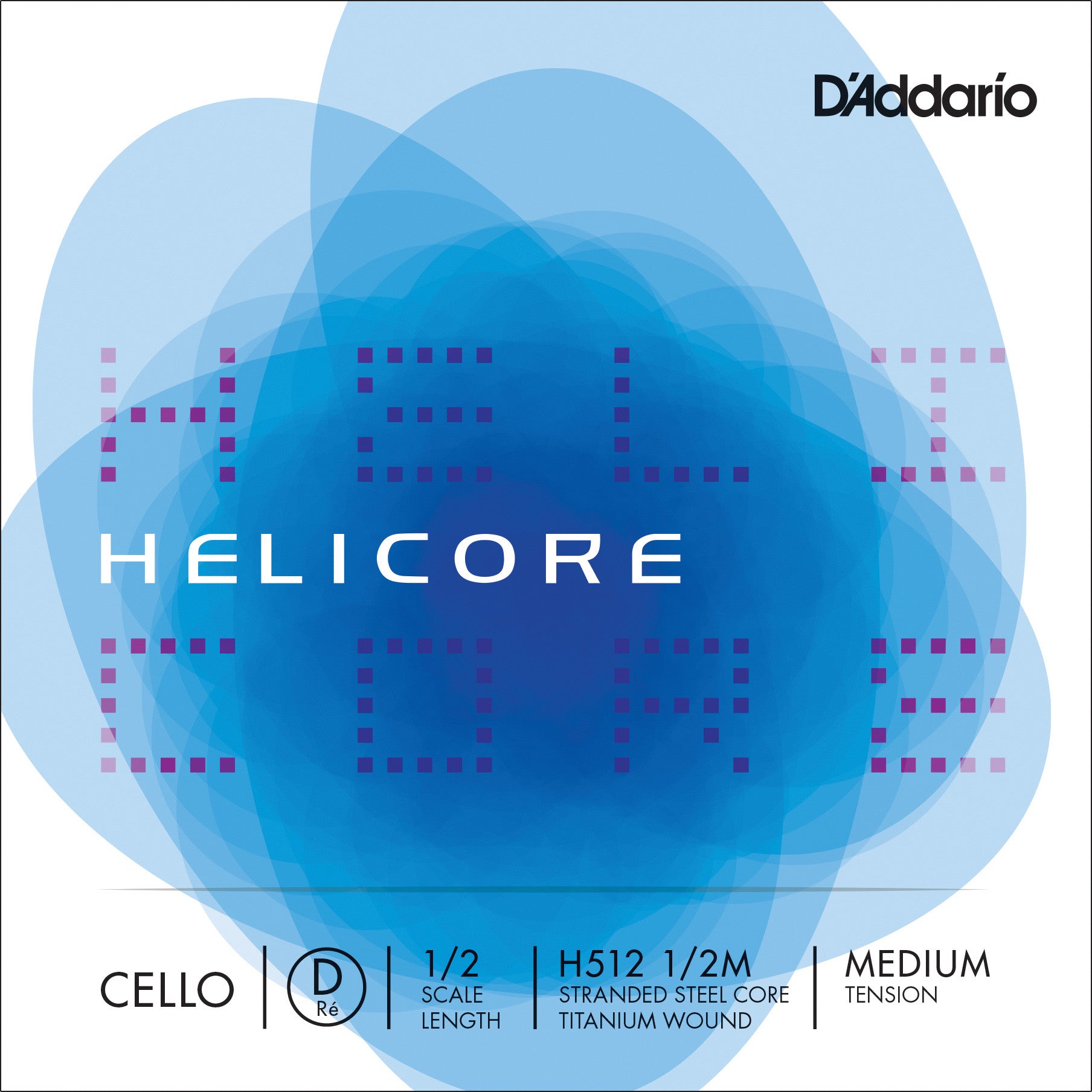 D'Addario Helicore Cello D String - 1/2 Scale Medium Tension Single String for Professional Cellists - Perfect for Practice, Performances & Studio Recordings