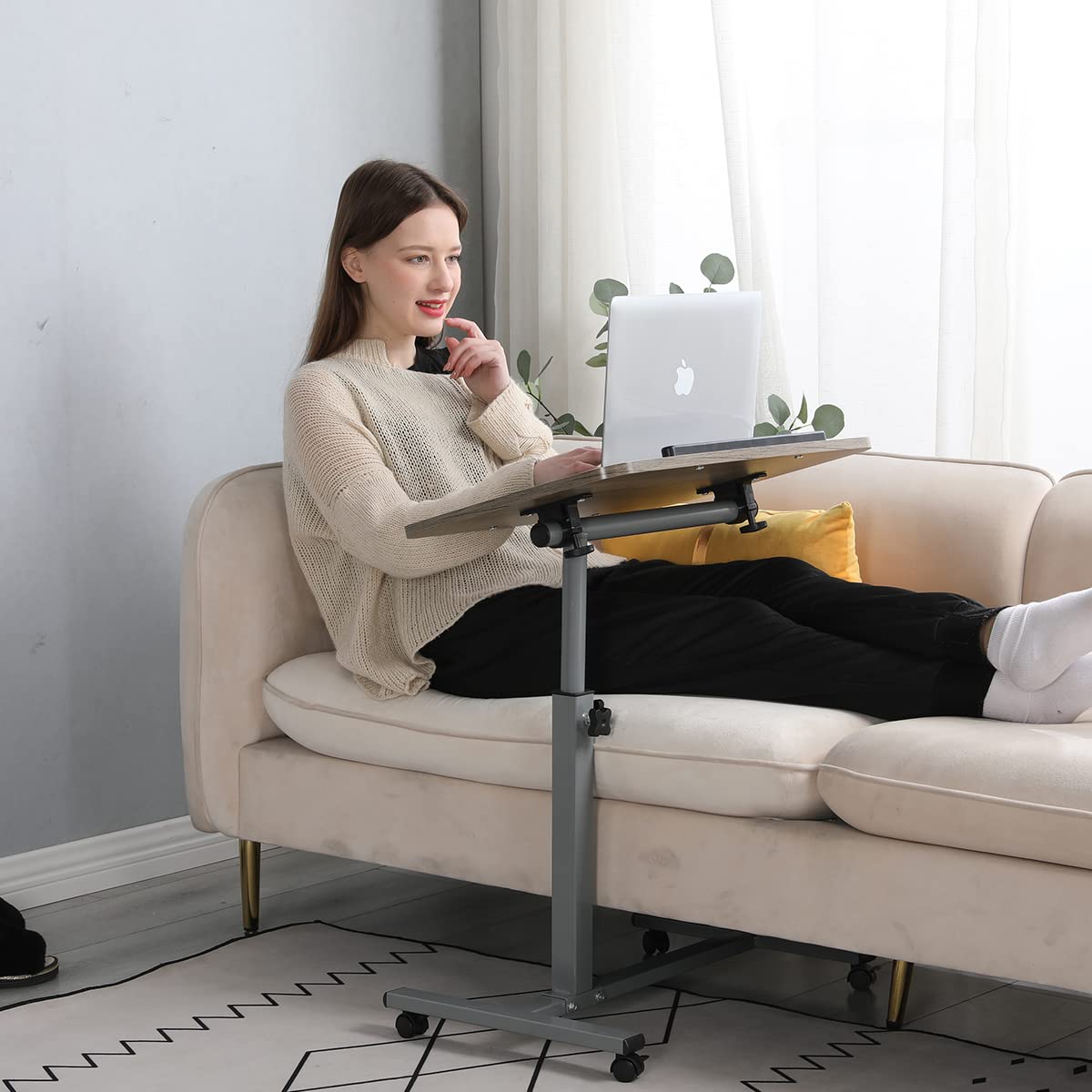 Adjustable Height Laptop Stand - Portable Rolling Swivel Desk for Notebook, Couch & Bed - Perfect for Home Office, Hospital, Dorm & Travel Use